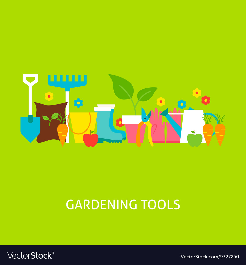 Gardening tools flat concept