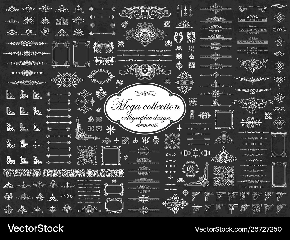 Mega set calligraphic elements on chalkboard Vector Image