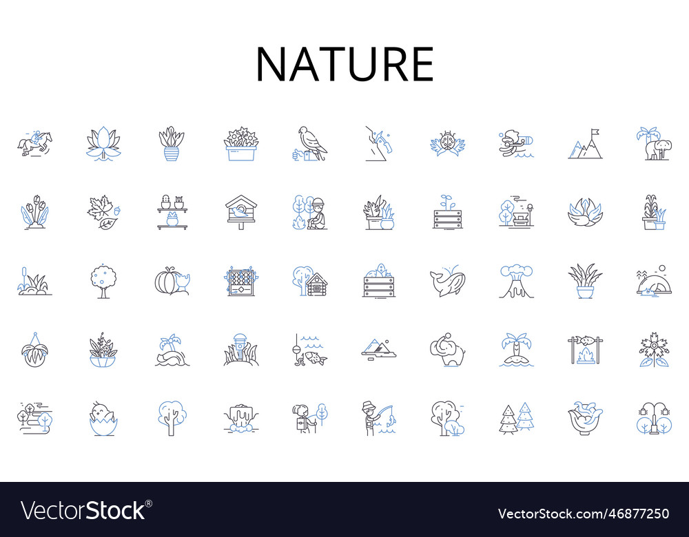 Nature line icons collection guide tutorial vector image Nature line icons collection guide tutorial