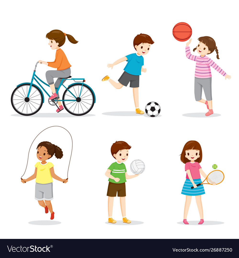 Set happy children playing and exercising Vector Image