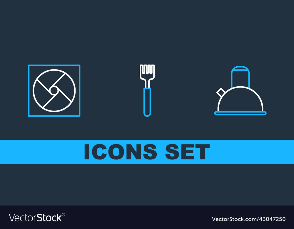 Set line kettle with handle ventilation and fork Vector Image Set line kettle with handle ventilation and fork