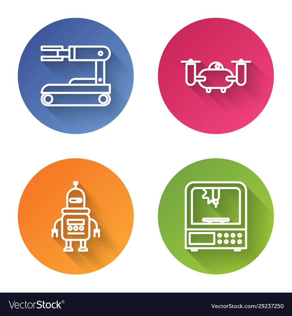 Set line robot drone flying with action camera vector image Set line robot drone flying with action camera