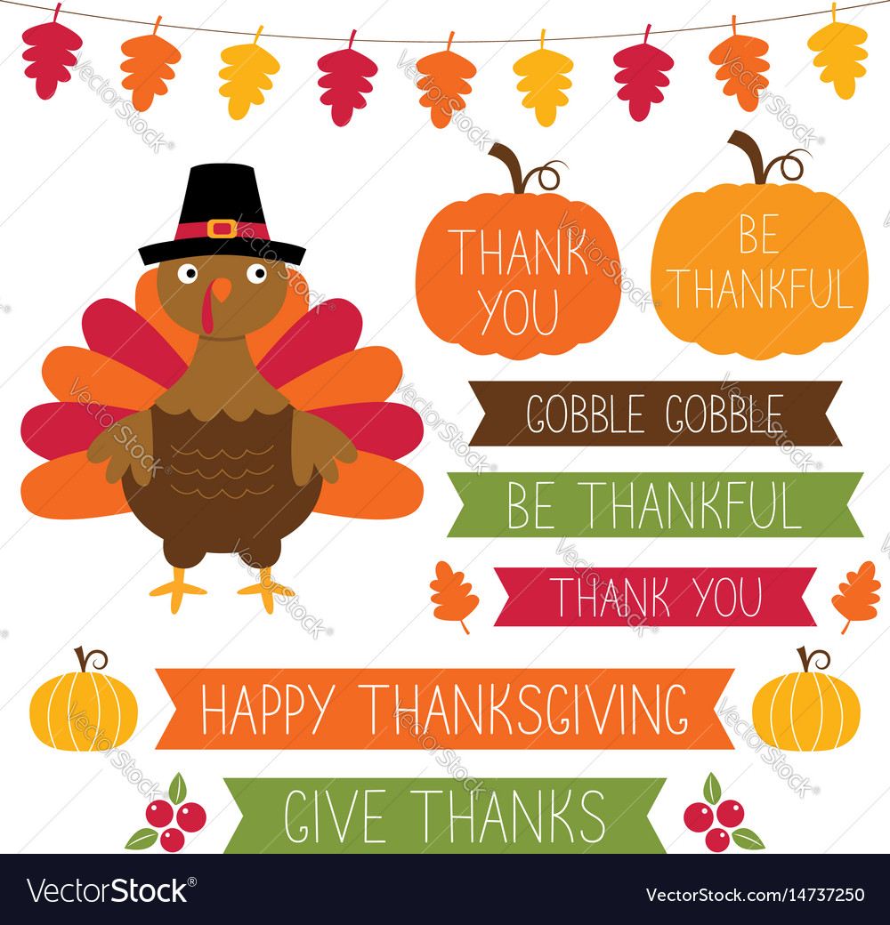 Thanksgiving Design Elements Set Royalty Free Vector Image