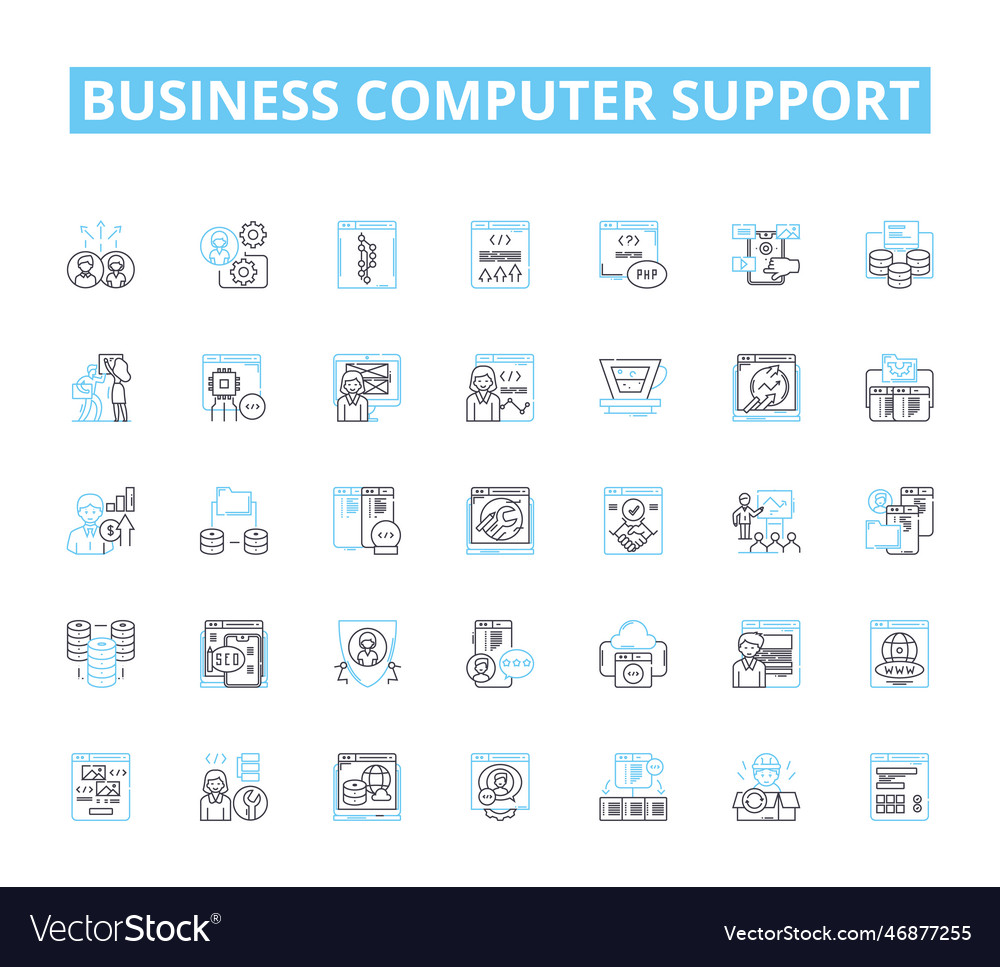 Business computer support linear icons set vector image Business computer support linear icons set