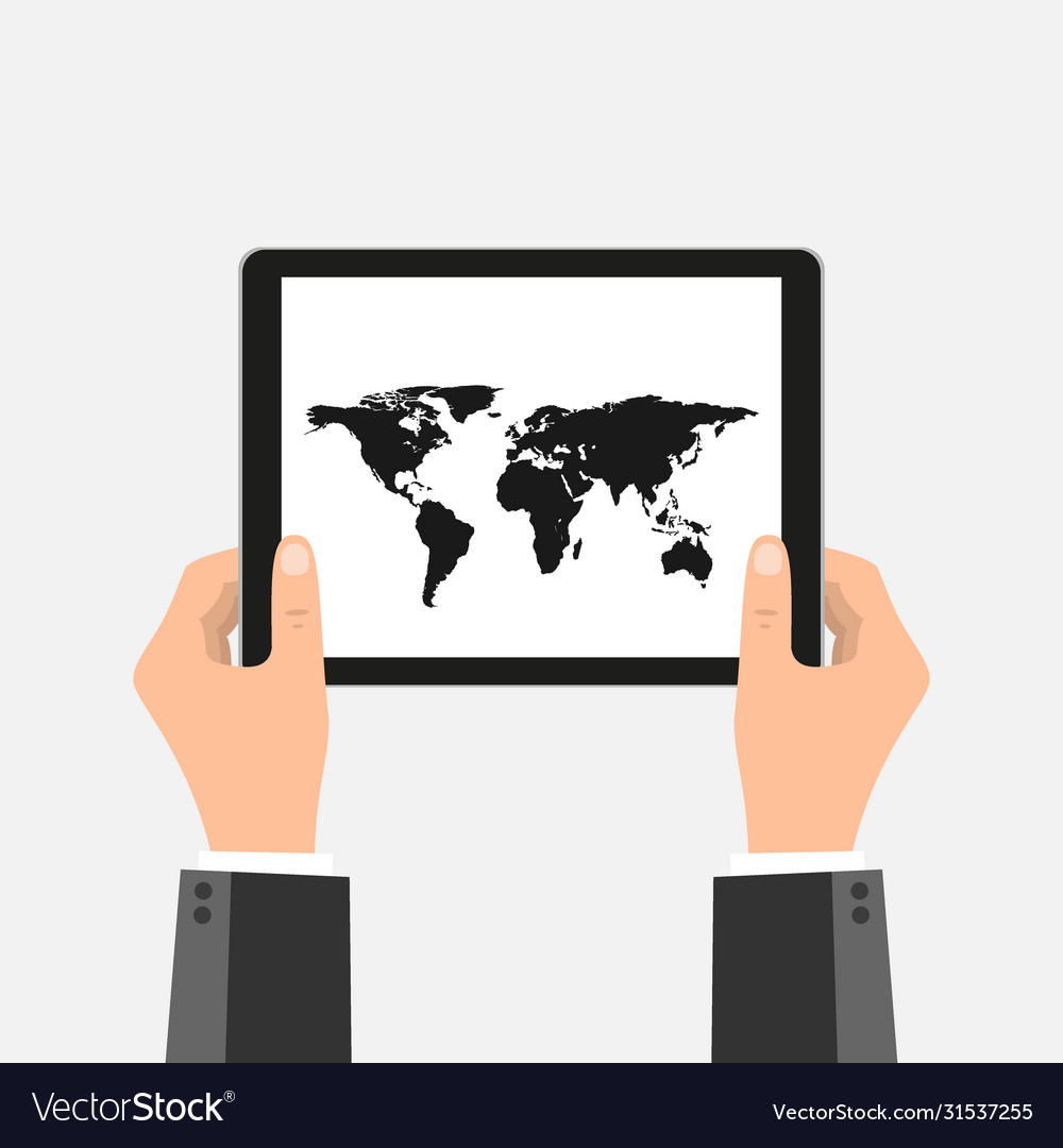 Business hands holding tablet pc with map screen