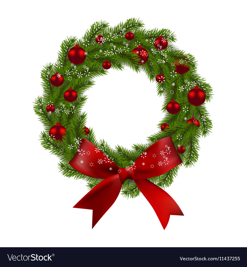 Christmas wreath green fir branches with red Vector Image