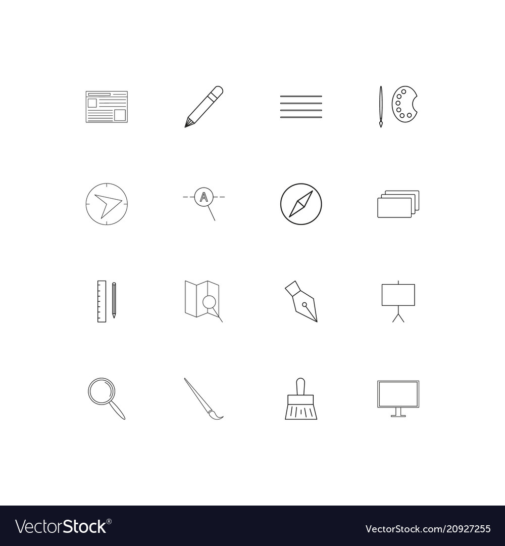 Creative process and design linear thin icons set