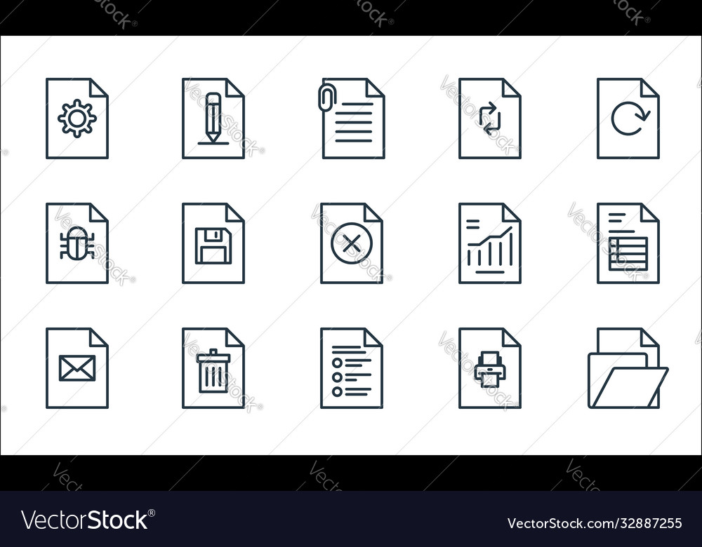 File and document outline line icons linear set vector image File and document outline line icons linear set