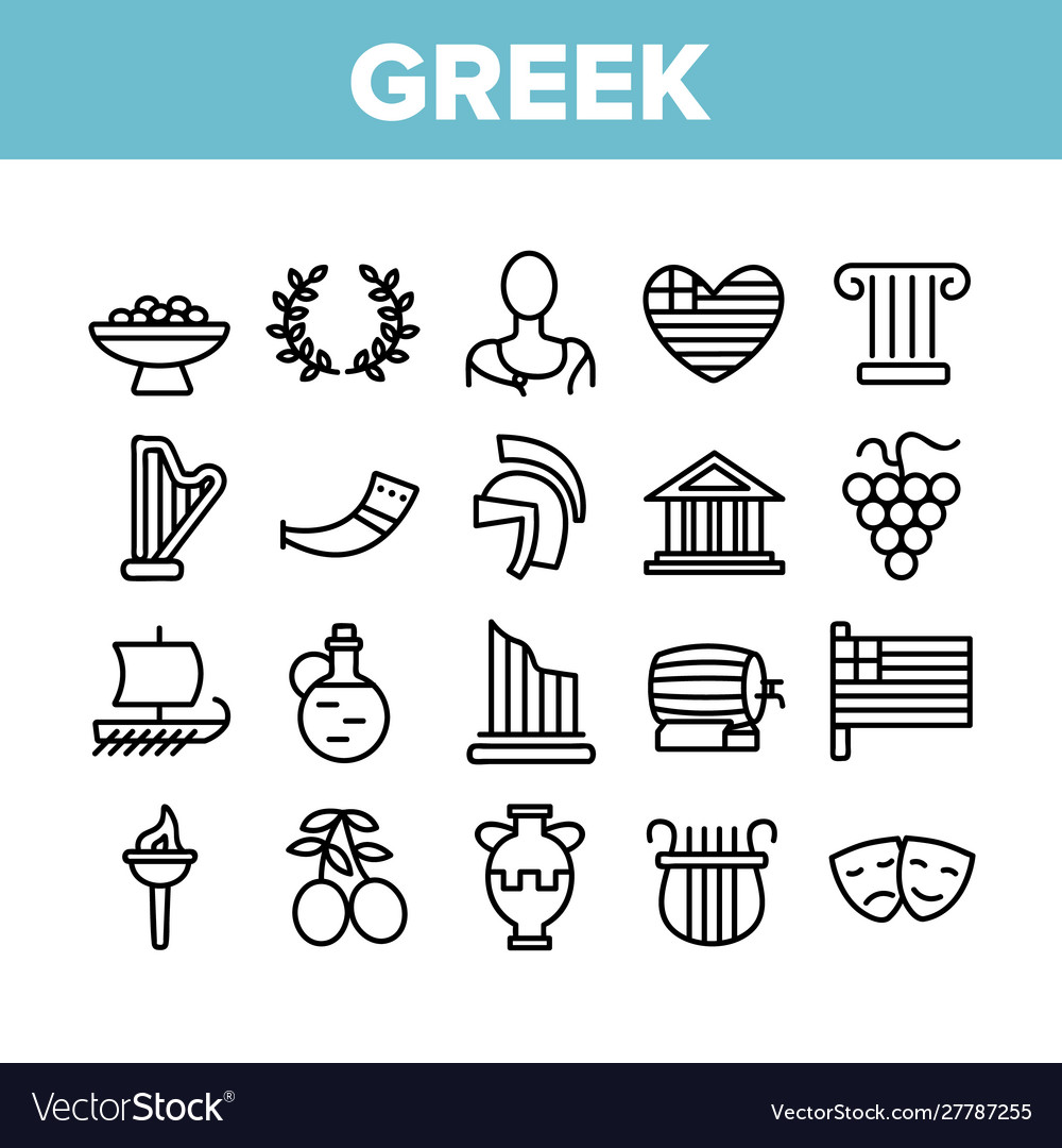 Greek country nation cultural icons set Royalty Free Vector