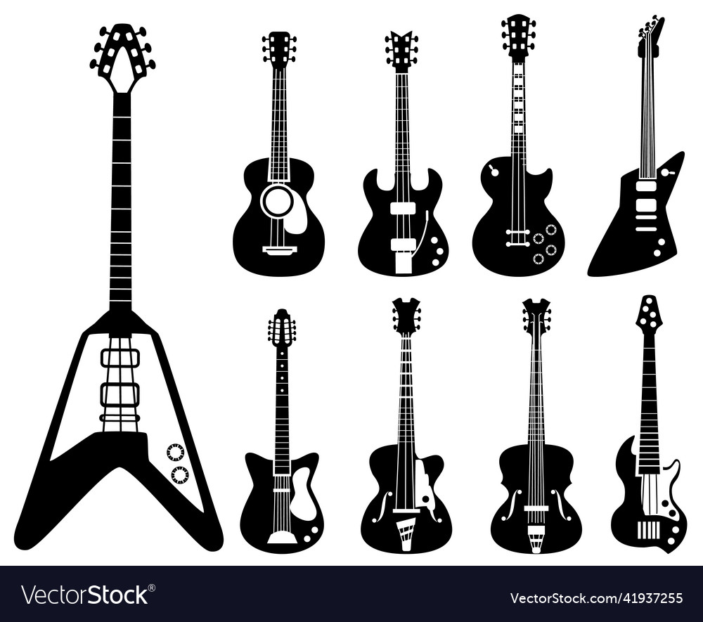 Guitar silhouettes musical instruments black Vector Image