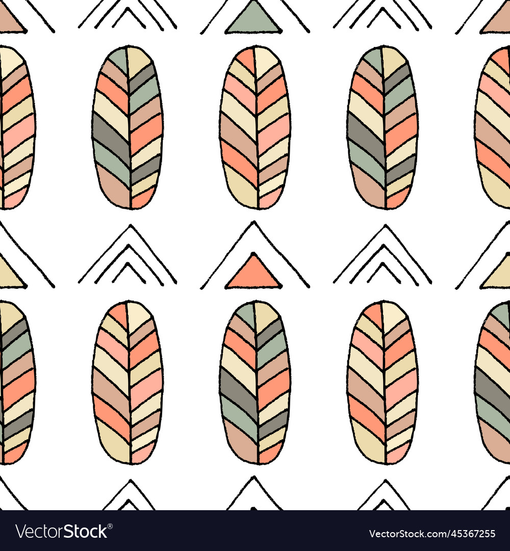 Seamless pattern feathers and triangles