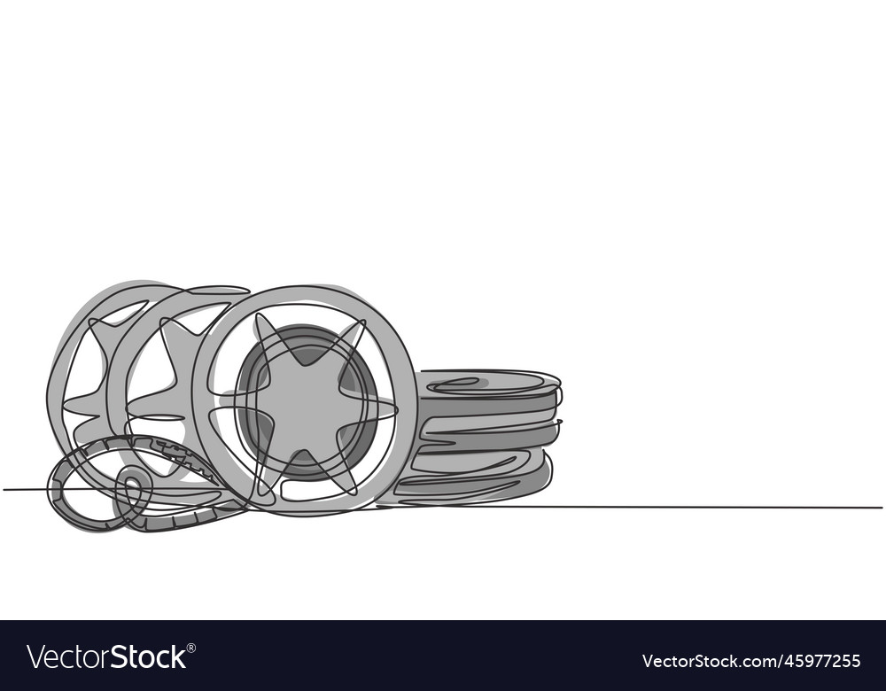 Single continuous line drawing stack of retro old vector image Single continuous line drawing stack of retro old