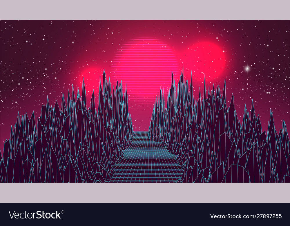 Synthwave background virtual sci-fi scene Vector Image Synthwave background virtual sci-fi scene