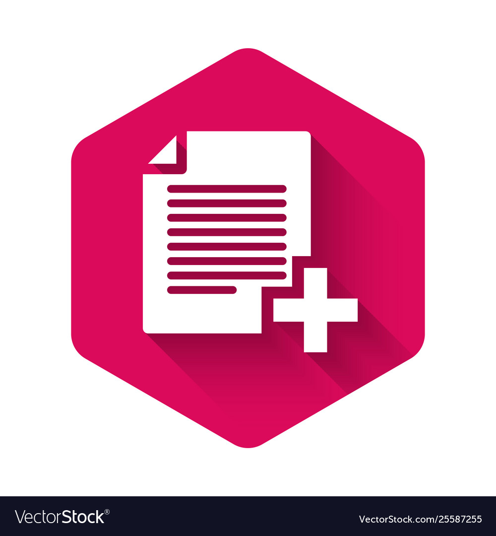 White add new file icon isolated with long shadow vector image White add new file icon isolated with long shadow