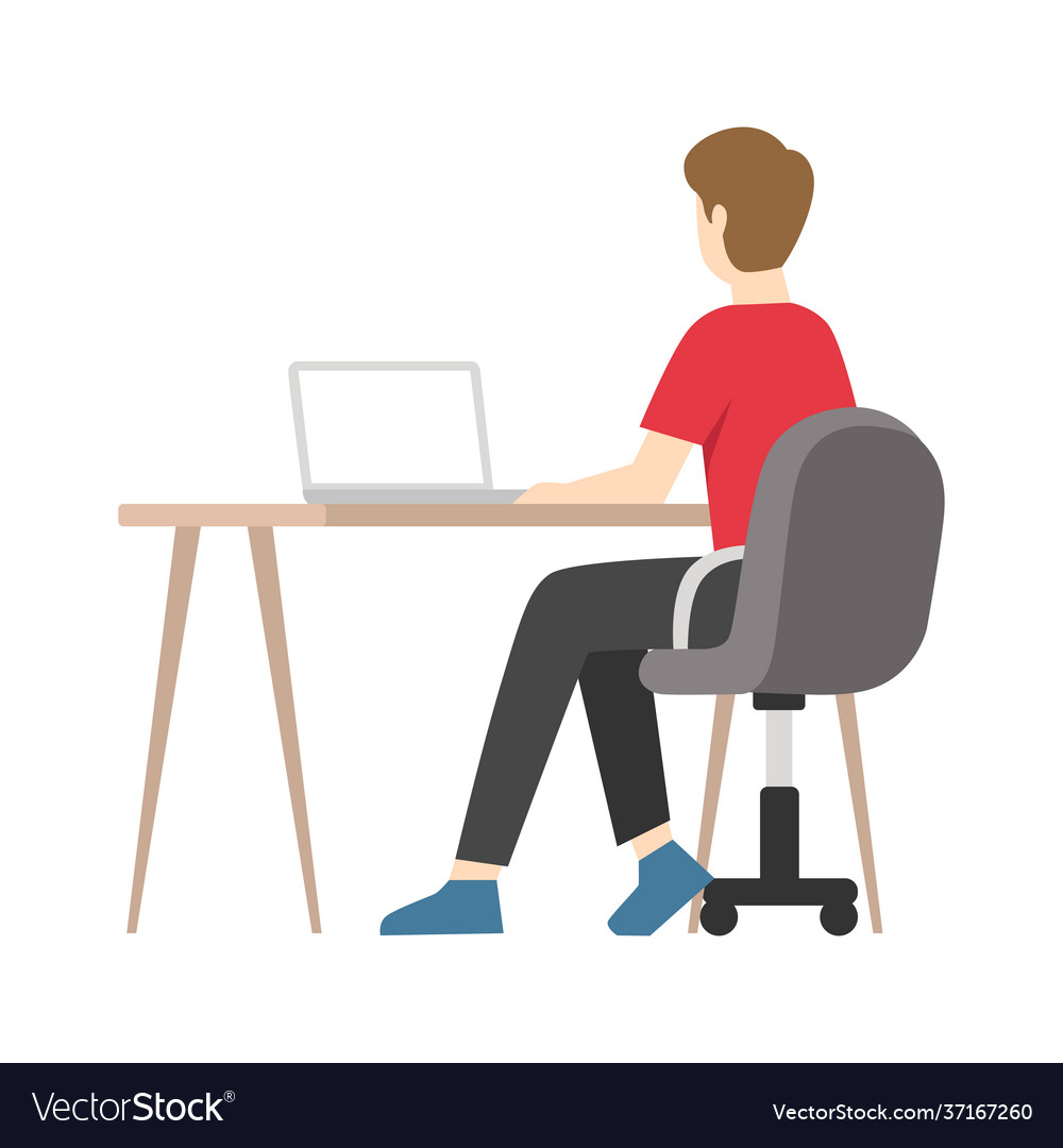 An sitting at a desk and working on computer vector image An sitting at a desk and working on computer