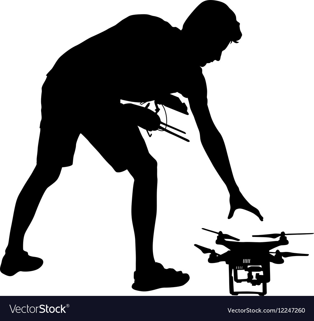 Black silhouette of a man operates unmanned