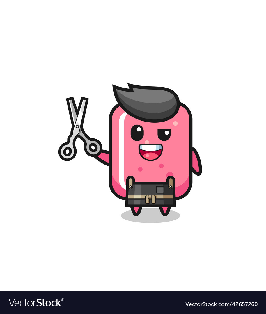 Bubble gum character as barbershop mascot