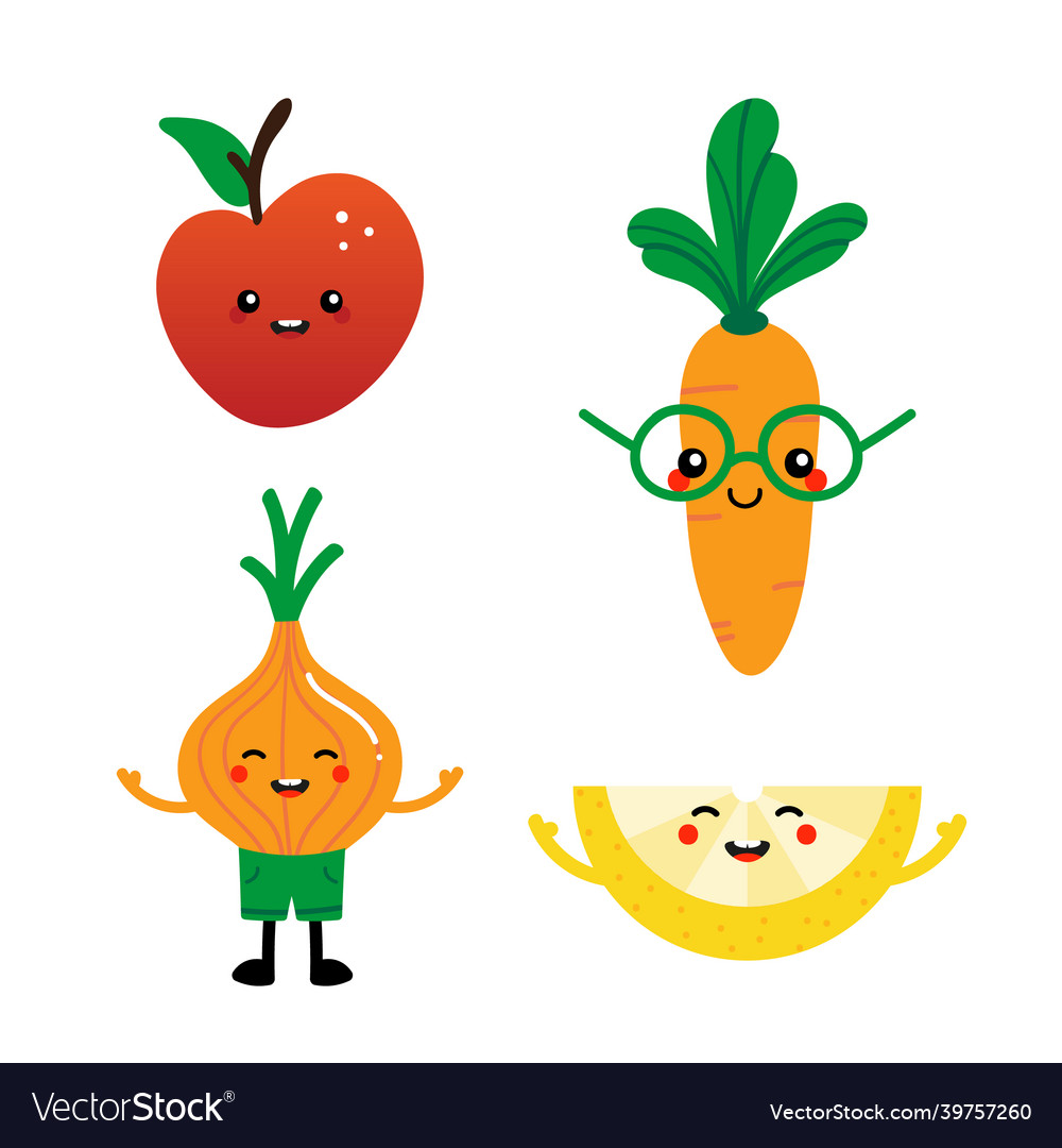 Carrot apple onion and lemon slice characters