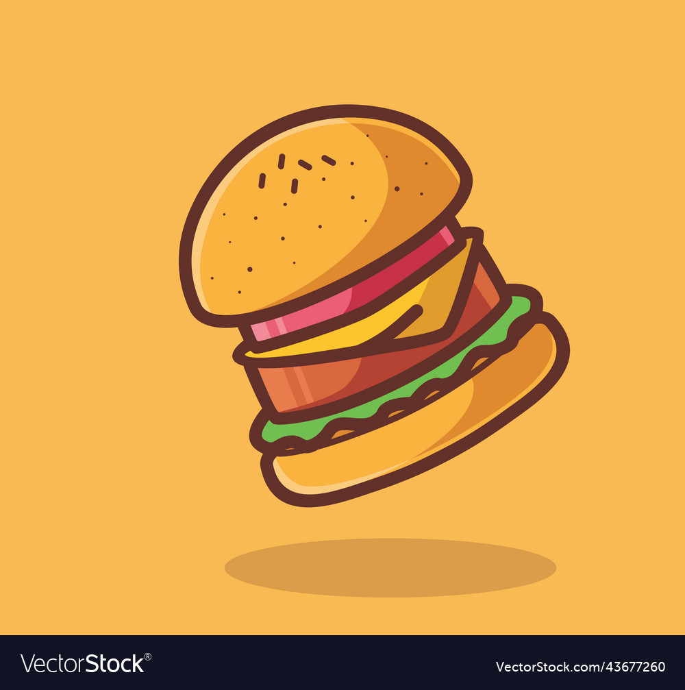 Cute big burger size cartoon food concept