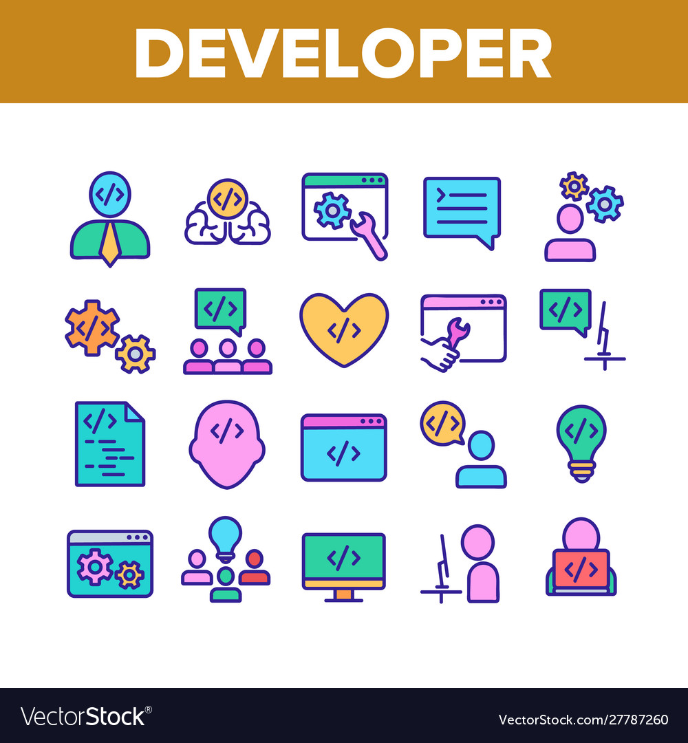 Developer collection elements icons set vector image Developer collection elements icons set