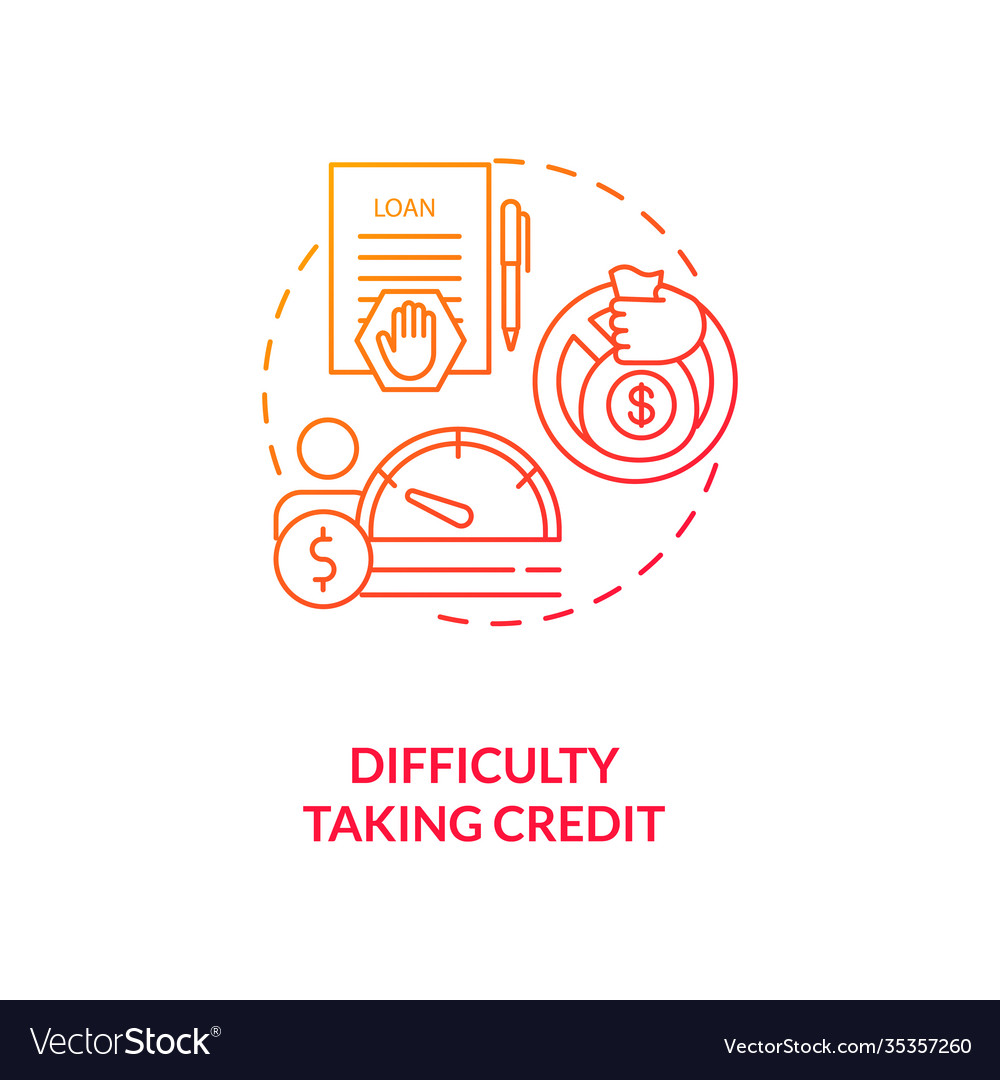 Difficulty taking credit red gradient concept icon