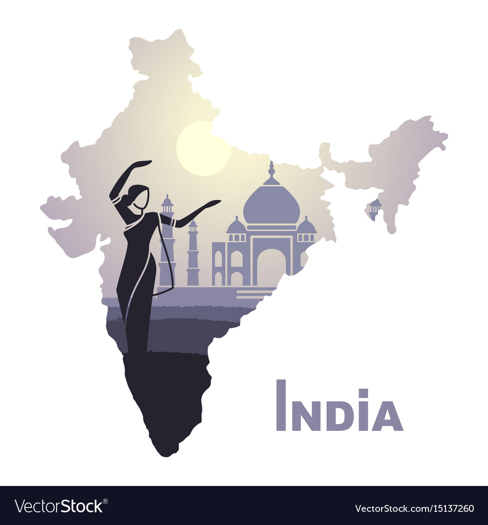 Map with the landscape of india and a dancing Vector Image