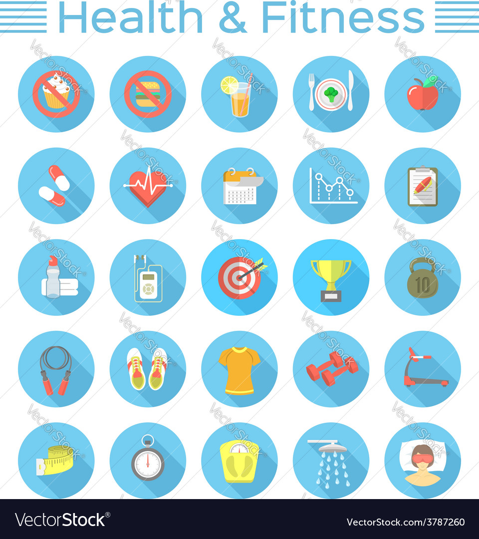 Modern flat fitness and wellness icons Royalty Free Vector