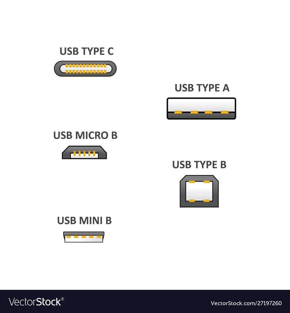 Realistic Detailed 3d Usb Types Set Royalty Free Vector