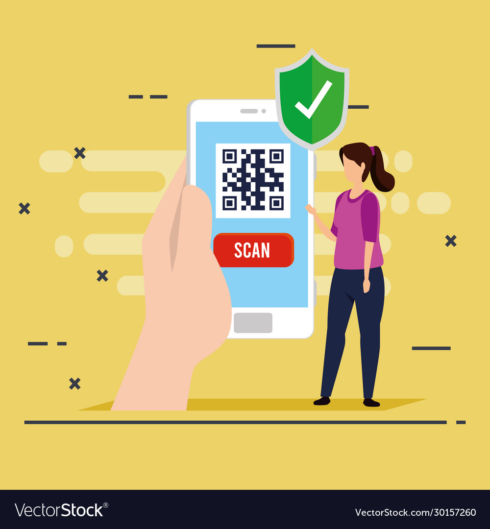 Scan code qr in smartphone with woman and icons