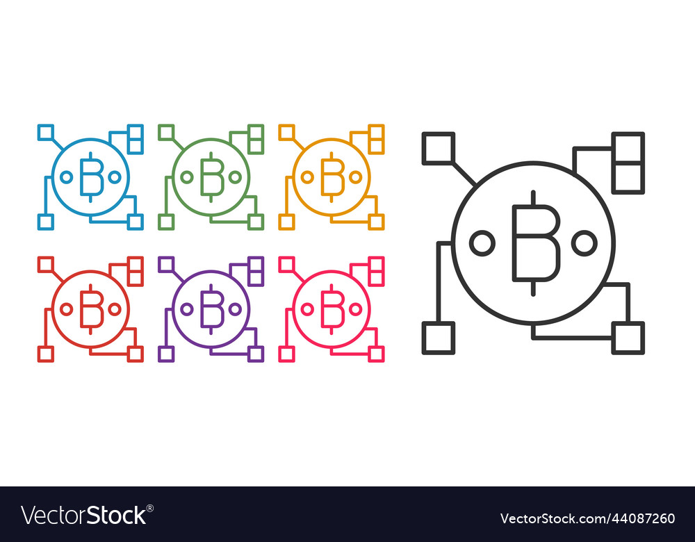 Set line blockchain technology bitcoin icon vector image Set line blockchain technology bitcoin icon