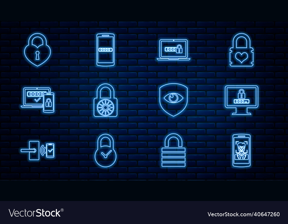 Set line mobile and face recognition monitor vector image Set line mobile and face recognition monitor