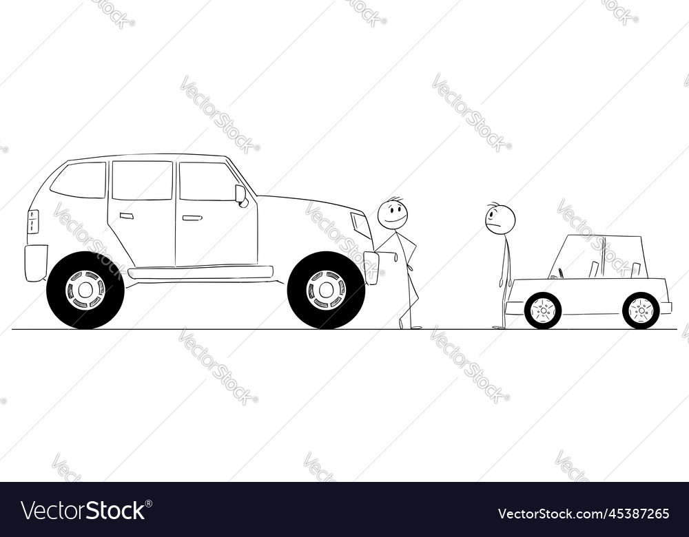 Big and small car wealthy poor owner cartoon Vector Image