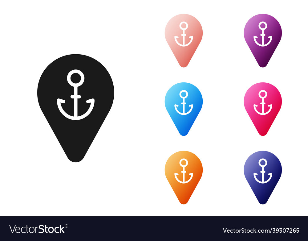 Black map pointer with anchor icon isolated