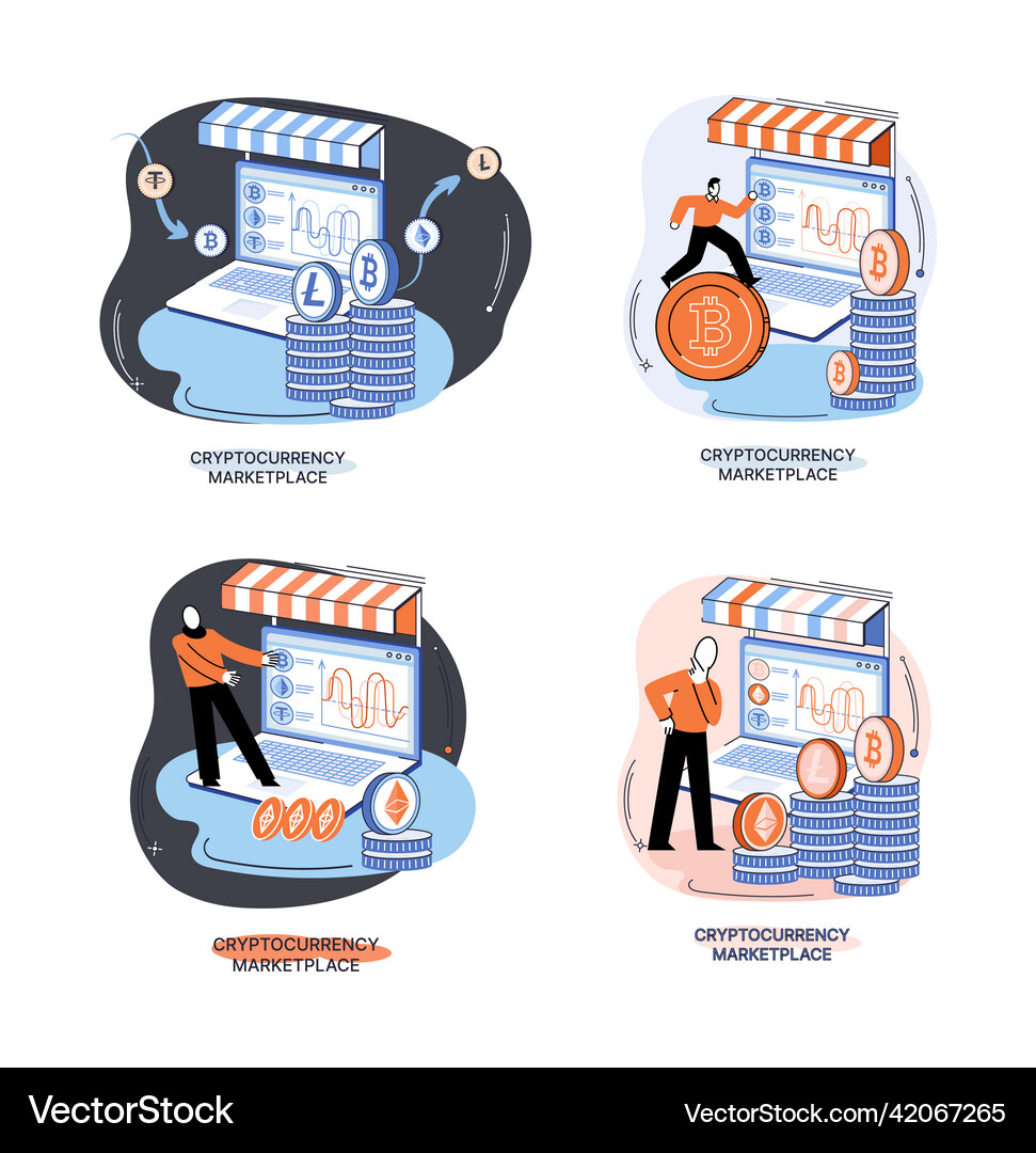 Cryptocurrency marketplace design with man crypto – Royalty-Free Vector |  VectorStock