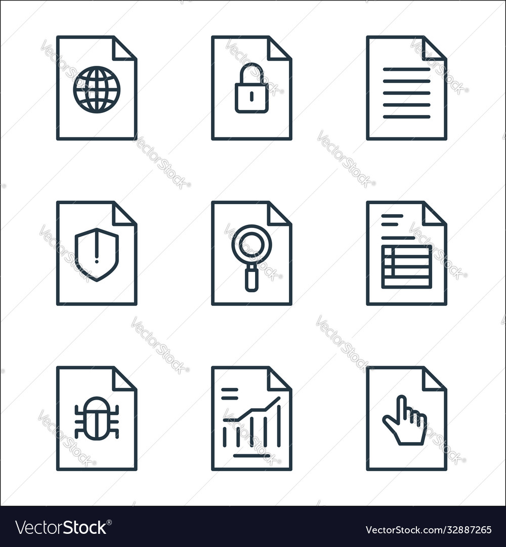 File and document outline line icons linear set vector image File and document outline line icons linear set