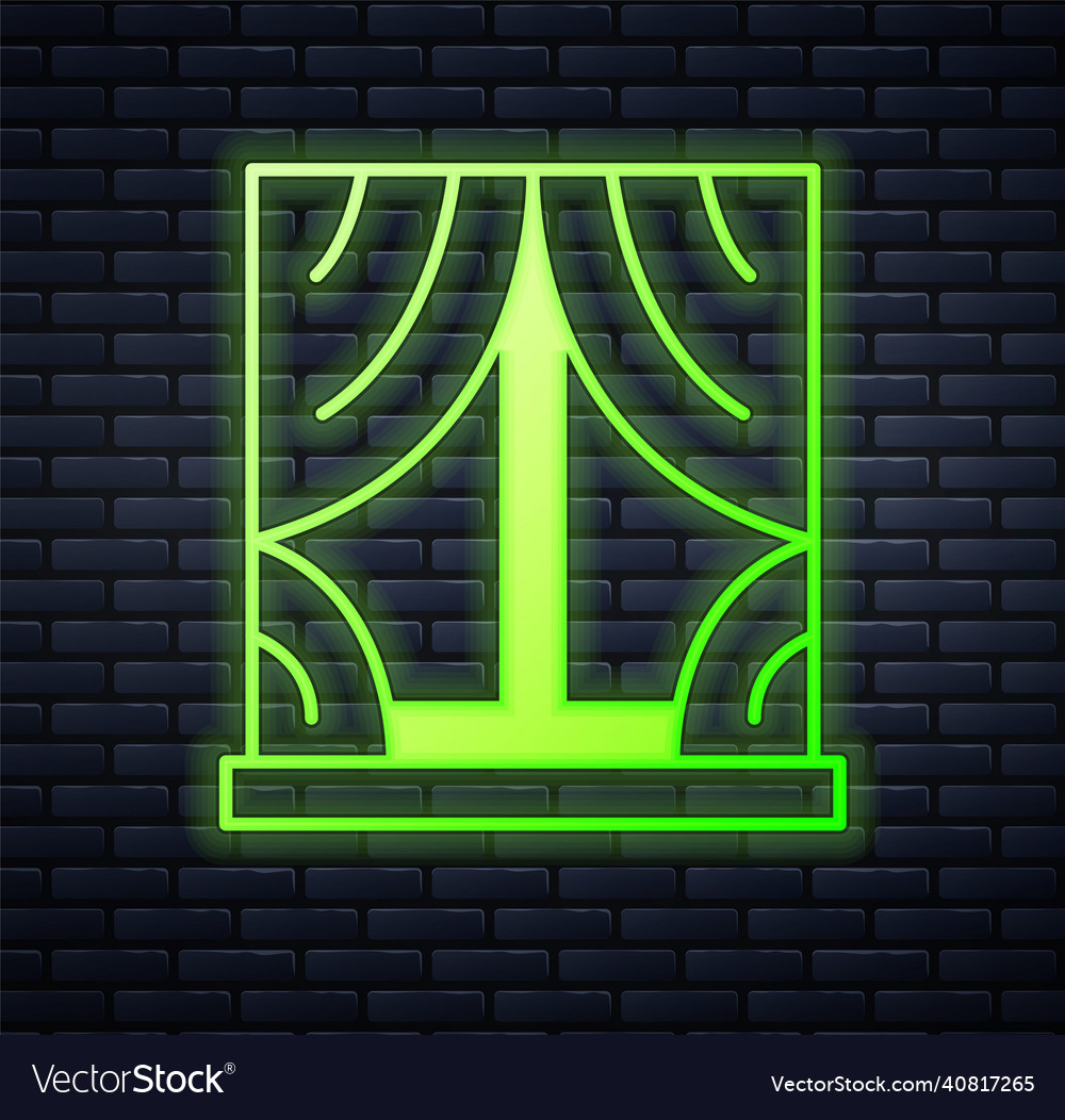 Glowing neon window with curtains in the room icon