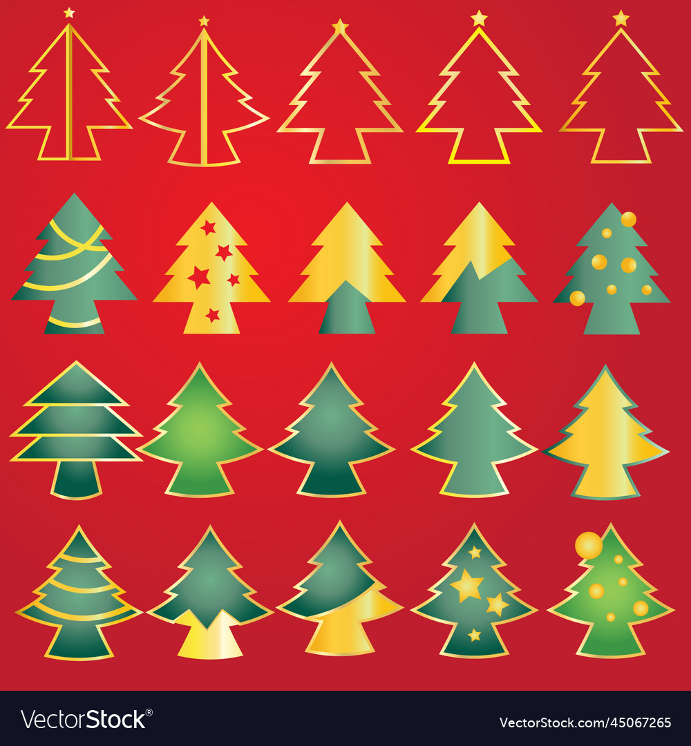 Gold paper christmas tree set vector image Gold paper christmas tree set