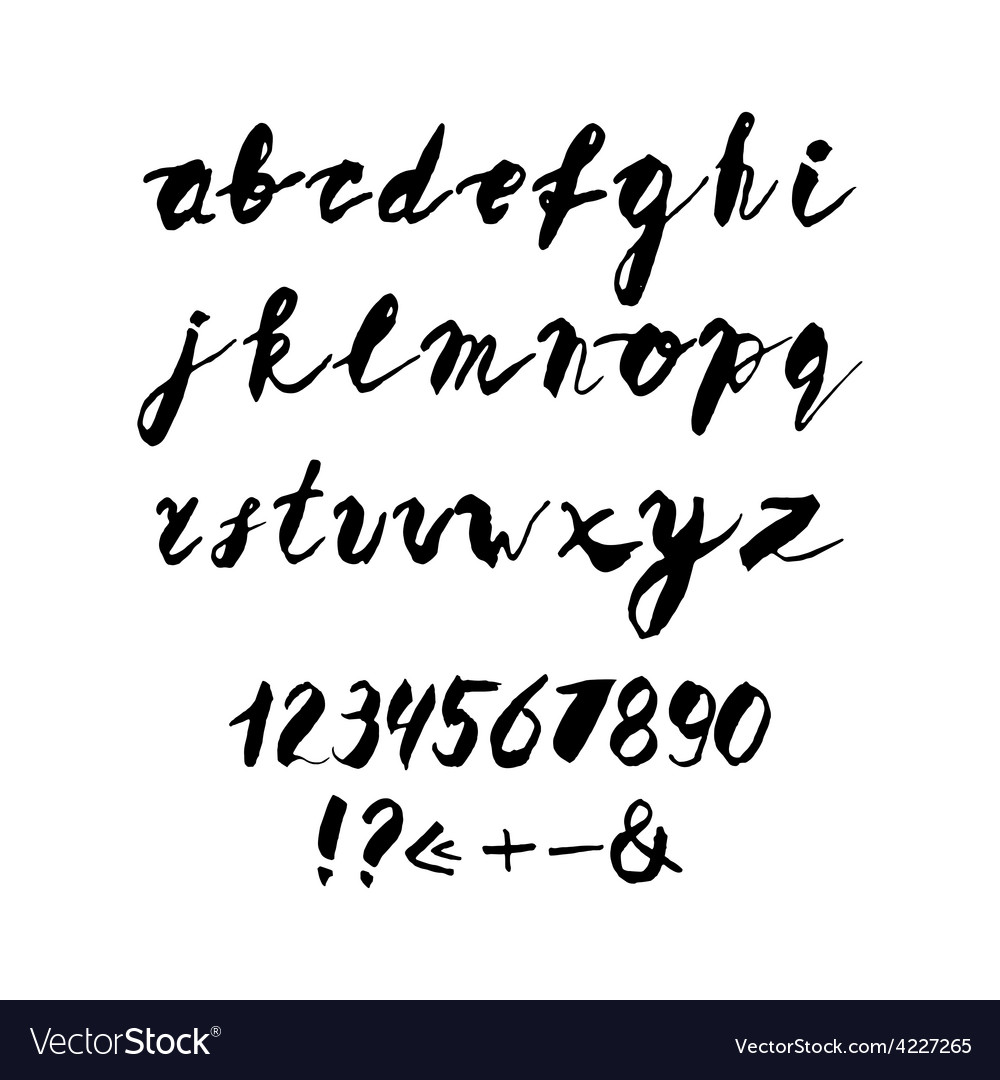 Hand written alphabet with numbers and symbols