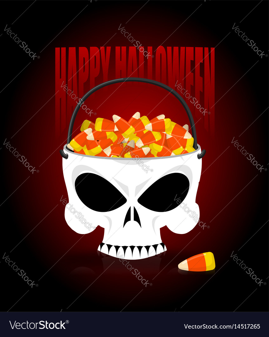 Happy halloween skull basket candy corn trick