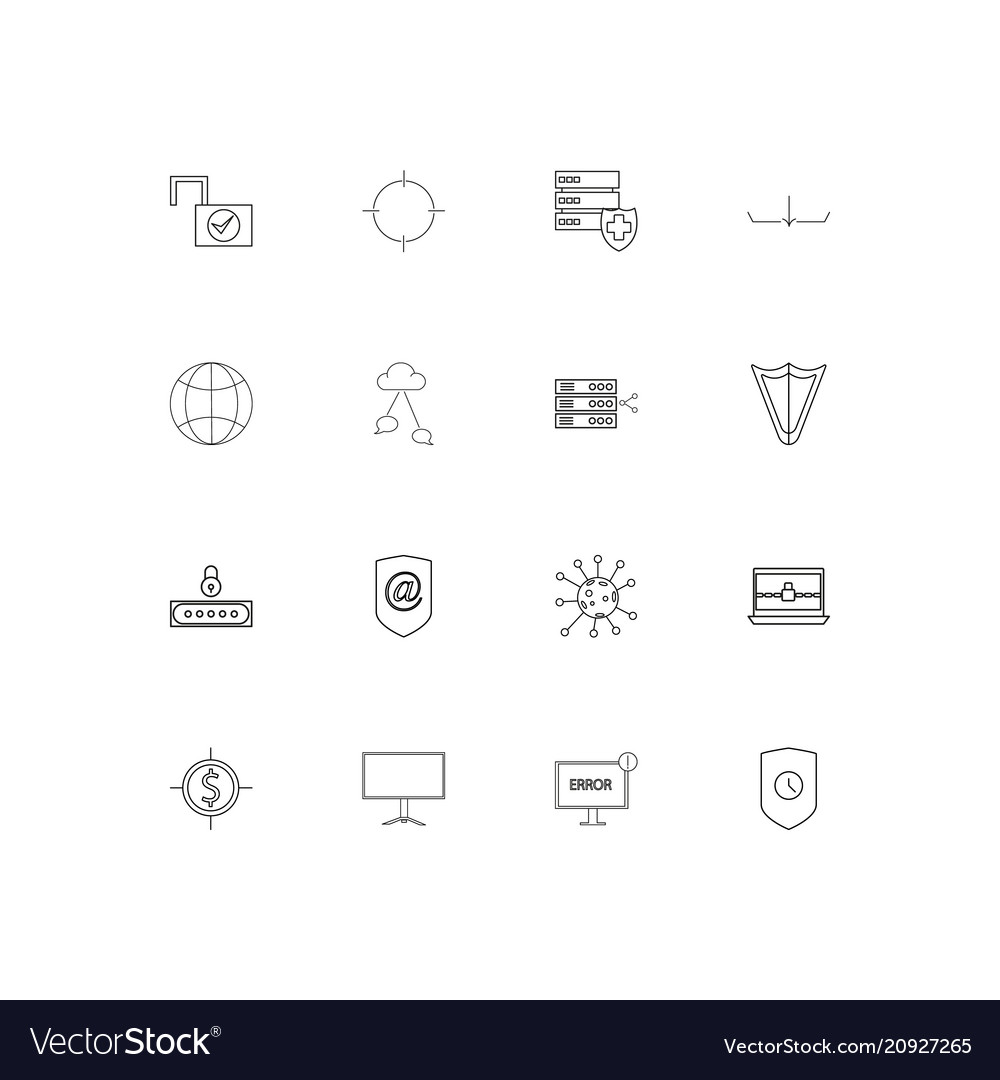Internet security linear thin icons set outlined