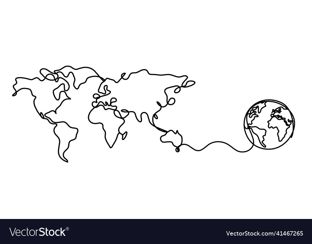 Map with globe as line drawing on white background Vector Image Map with globe as line drawing on white background
