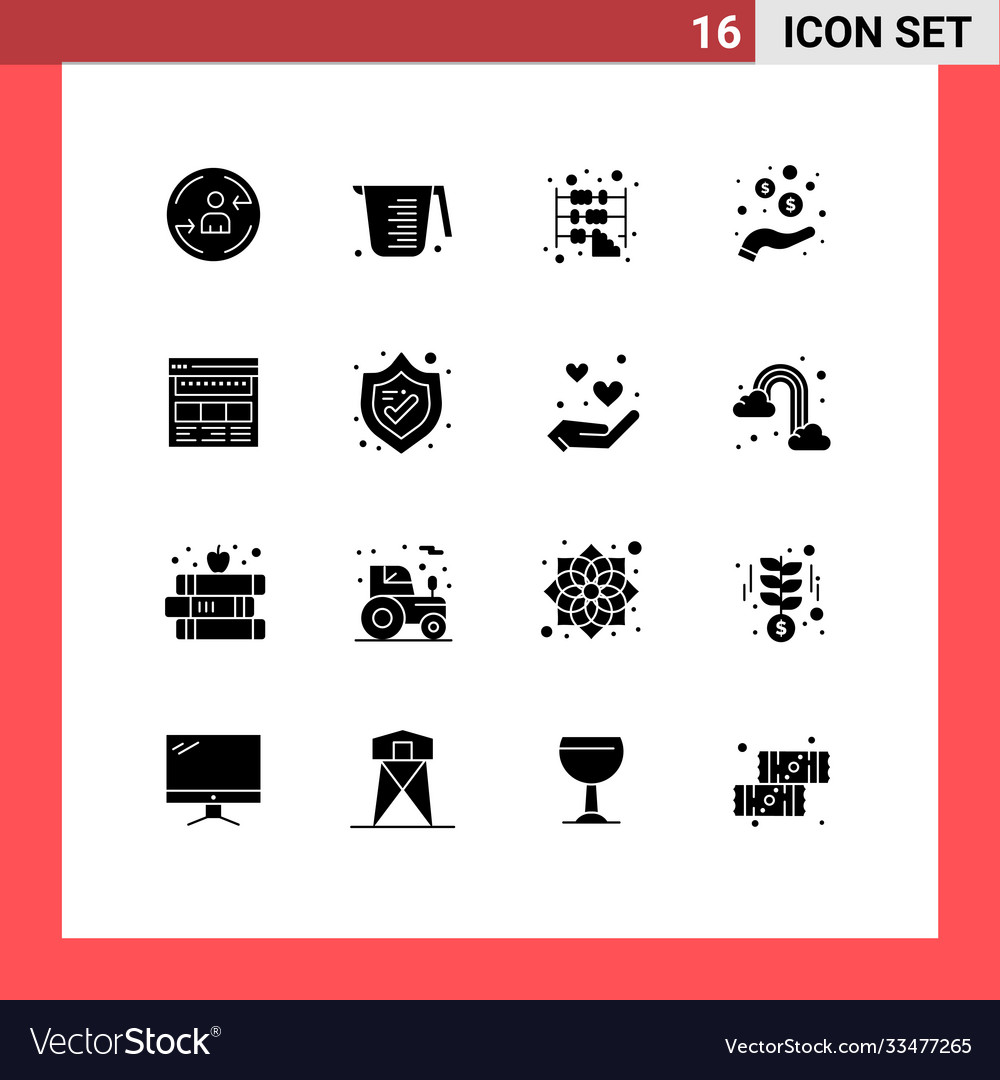 Set 16 solid glyphs on grid for browser coins