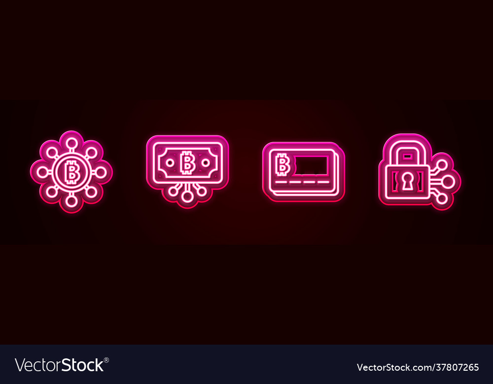 Set line blockchain technology bitcoin vector image Set line blockchain technology bitcoin