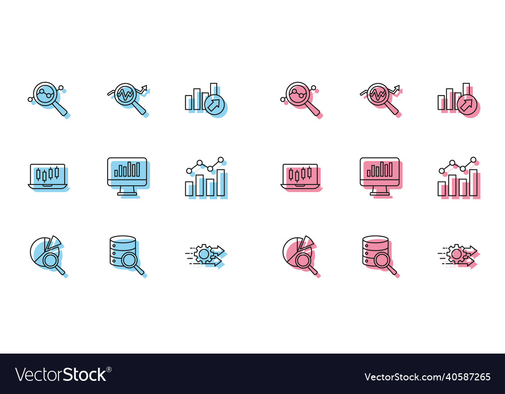 Set line search data analysis server time vector image Set line search data analysis server time