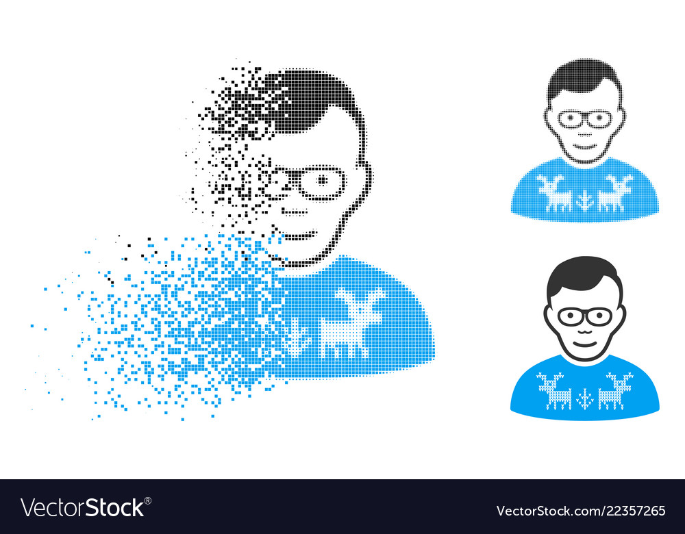 Sparkle pixelated halftone nerd guy icon with face