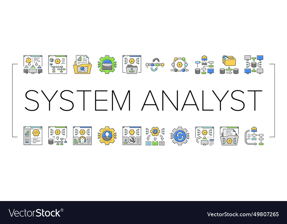 System analyst data icons set vector image System analyst data icons set