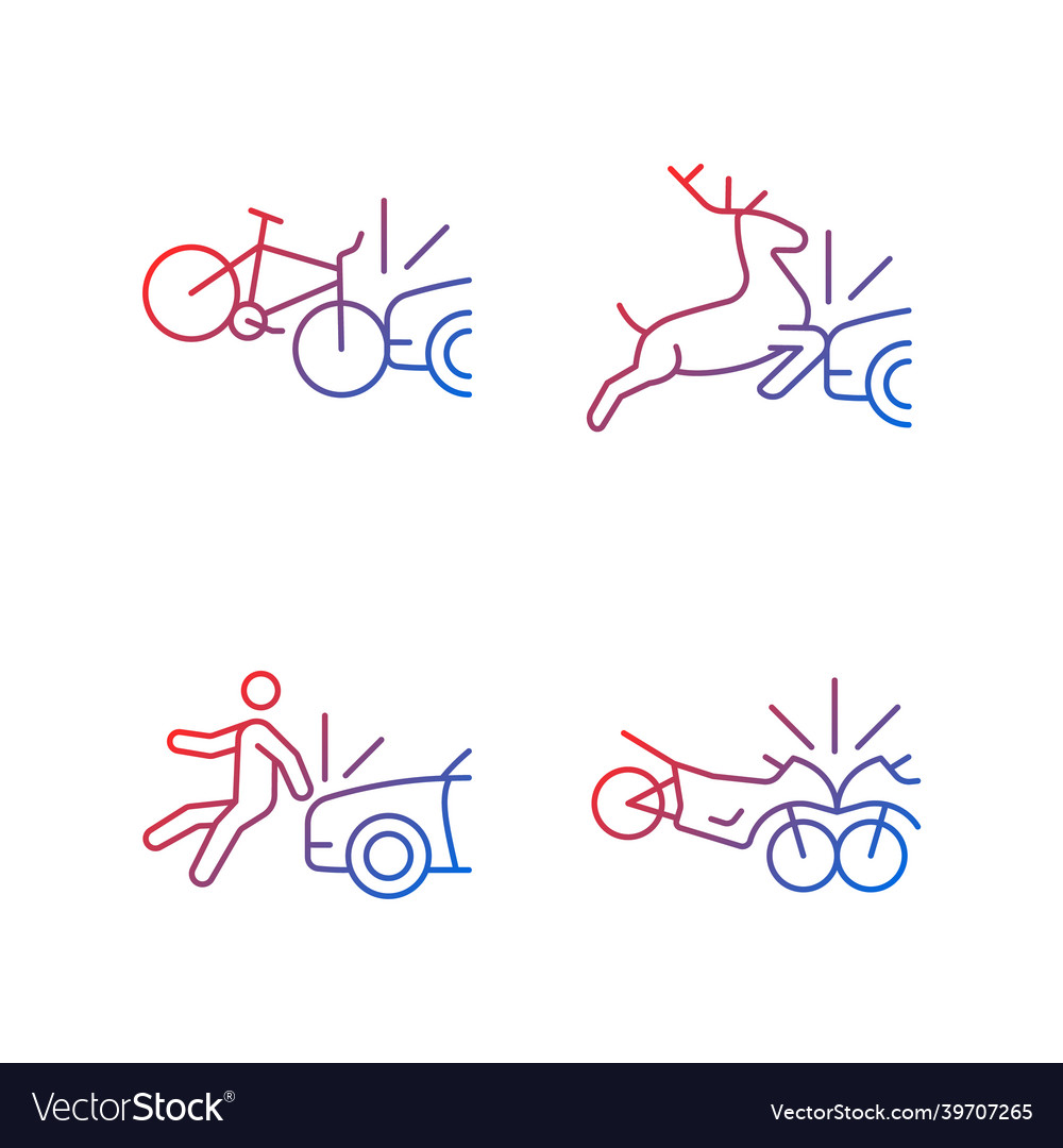 traffic-collision-scenarios-gradient-linear-icons-vector-image