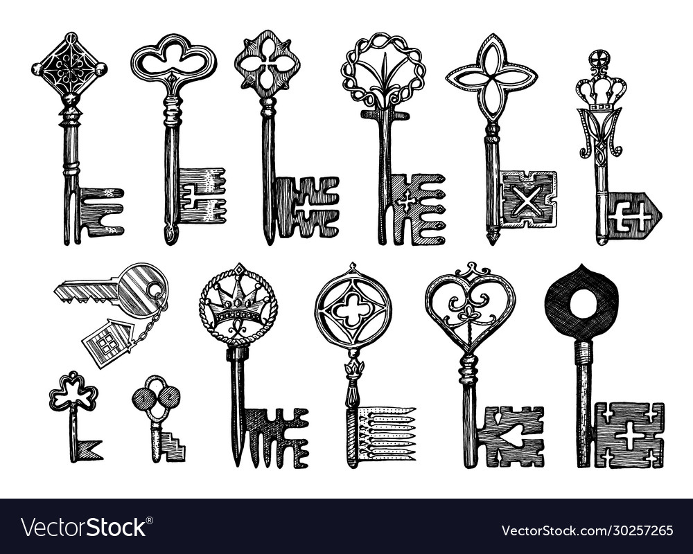 Victorian keys medieval gothic locks set Vector Image