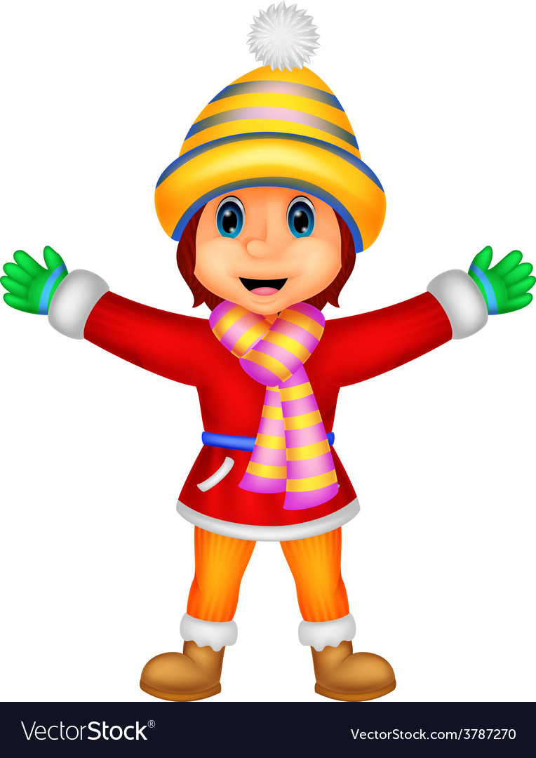 Cartoon a girl in winter clothes waving Royalty Free Vector