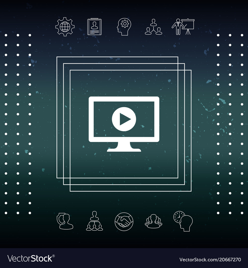 Computer with play button icon vector image Computer with play button icon